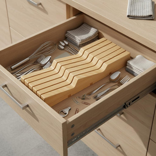 Rubberwood Universal Knife Block, Kitchen Knife Drawer Organizer In-Drawer Knife Holder for 11 Knives (Not Included), Space Saver Knives Storage