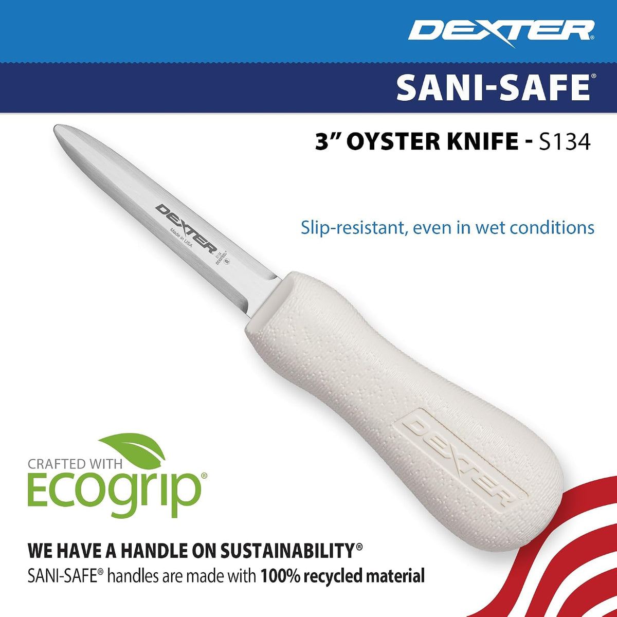 3" Boston-Style Oyster Knife | S134PCP, High Carbon, High Alloy Stain-Free DEXSTEEL Blade | Sani-Safe Polypropylene Handle | NSF Certified | Made in USA