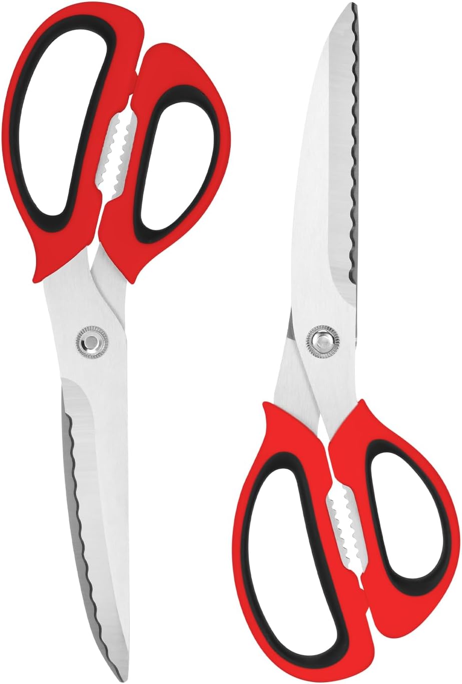 Kitchen Scissors with Ripple Blade Design, Ergonomic White Handles, Stainless Steel (White)