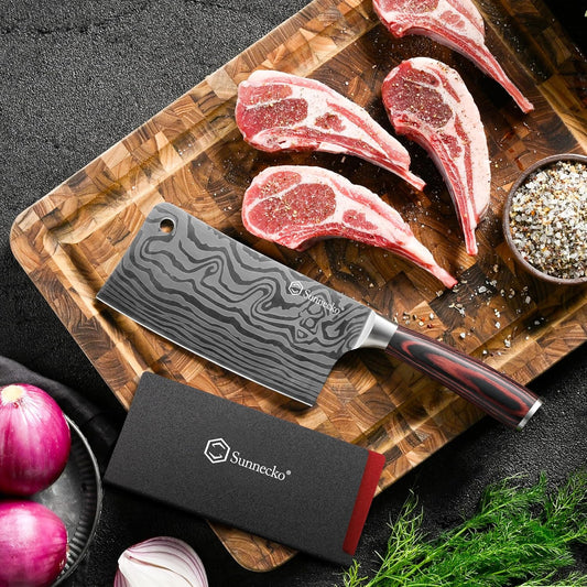 7” Cleaver Knife, Multipurpose Meat & Vegetable Chef Cleaver | 12° Razor Sharp High Carbon Steel Butcher Knife with Pakkawood Handle, Chinese Cleaver with Sheath, Premium Gift for Cooks