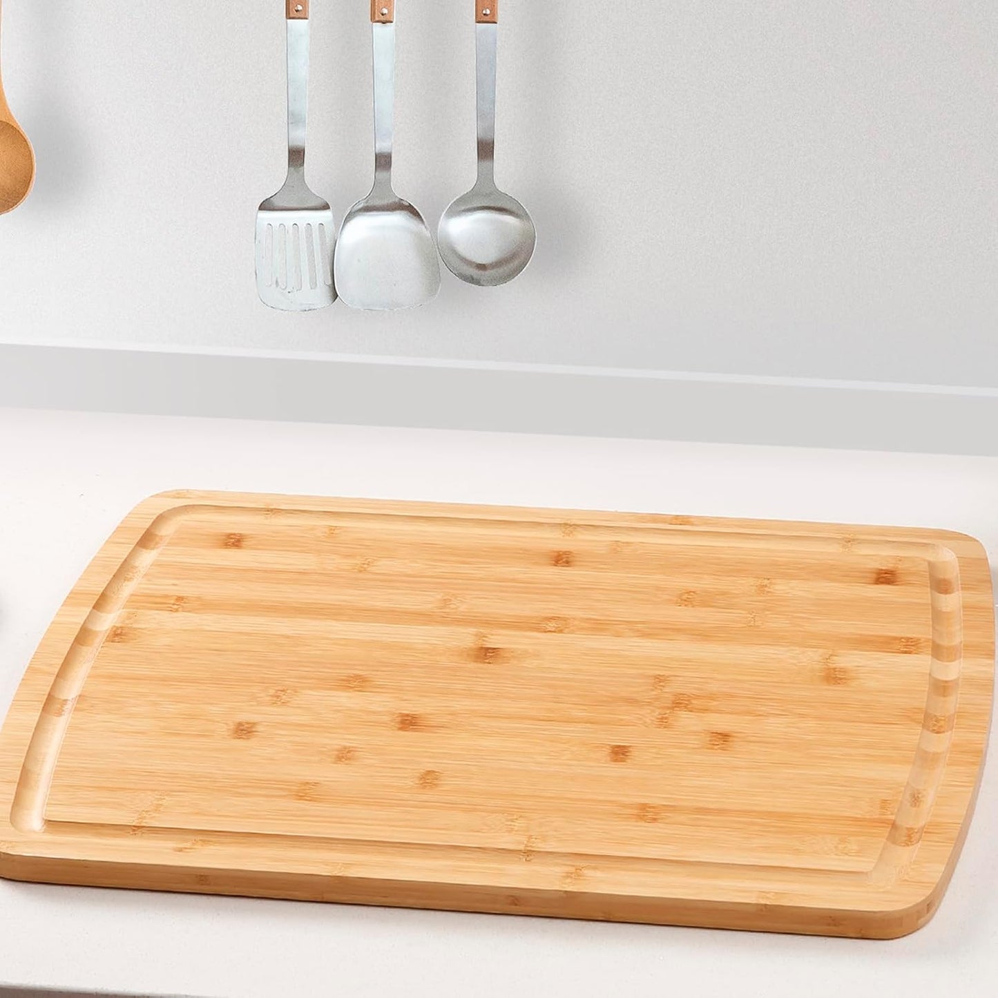 Extra Large Carbonized Bamboo Long Cutting Board, 18x12 Inch Butcher Block Chopping Carving Board with Juice Groove for kitchen, Turkey, Meat, Vegetables, BBQ