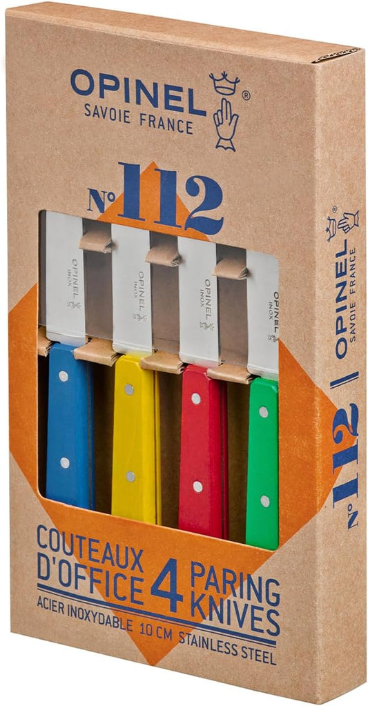 No. 112 Paring Knives Box Set, 4 Piece Paring Knife Set, High Carbon Steel for Chopping, Peeling, Slicing, Trimming, Painted Hornbeam Handles, Made in France (Classic), One Size, (001233)