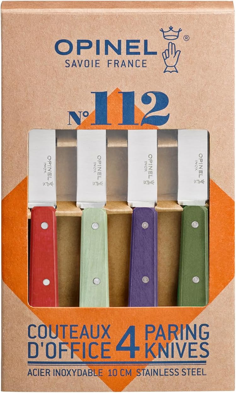 No. 112 Paring Knives Box Set, 4 Piece Paring Knife Set, High Carbon Steel for Chopping, Peeling, Slicing, Trimming, Painted Hornbeam Handles, Made in France (Classic), One Size, (001233)