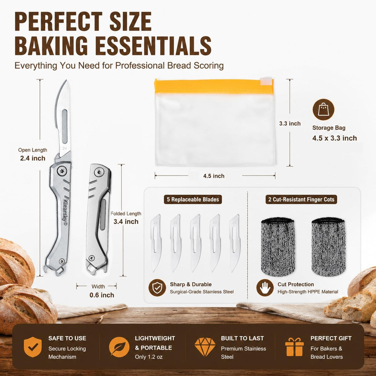 Premium Bread Lame, Stainless Steel Sourdough Scoring Tool with Foldable Safe Design, Bread Dough Scoring Knife with 5 Replacement Blades