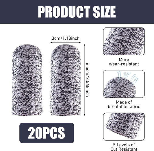 20 Pcs Finger Cots Cut Resistant Protector Reusable Fingertip Gloves Cover Large Finger Nail Sleeves Fabric Thumb Protection Guards Kitchen Hand Sewing Food Cutting Sculpture Carving Work Supplies