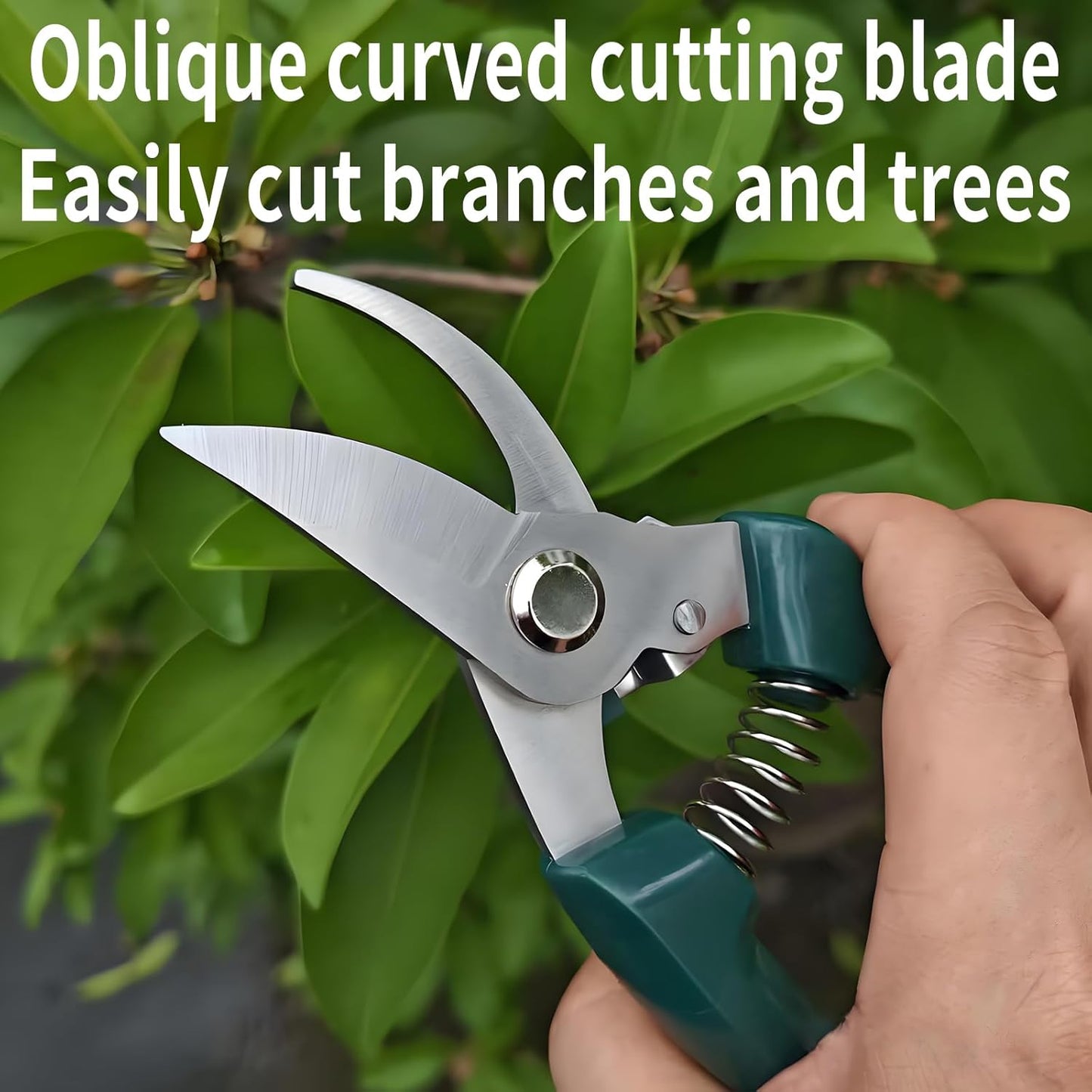 Non-Slip Garden Pruning Shears Automatic Rebound Ergonomic Grafting Flower Snips 3CR13 Steel Durable Carbon Steel with Long Lever for Easy Use Enhanced Spring Curved Blade Safety Lock Herb Scissors