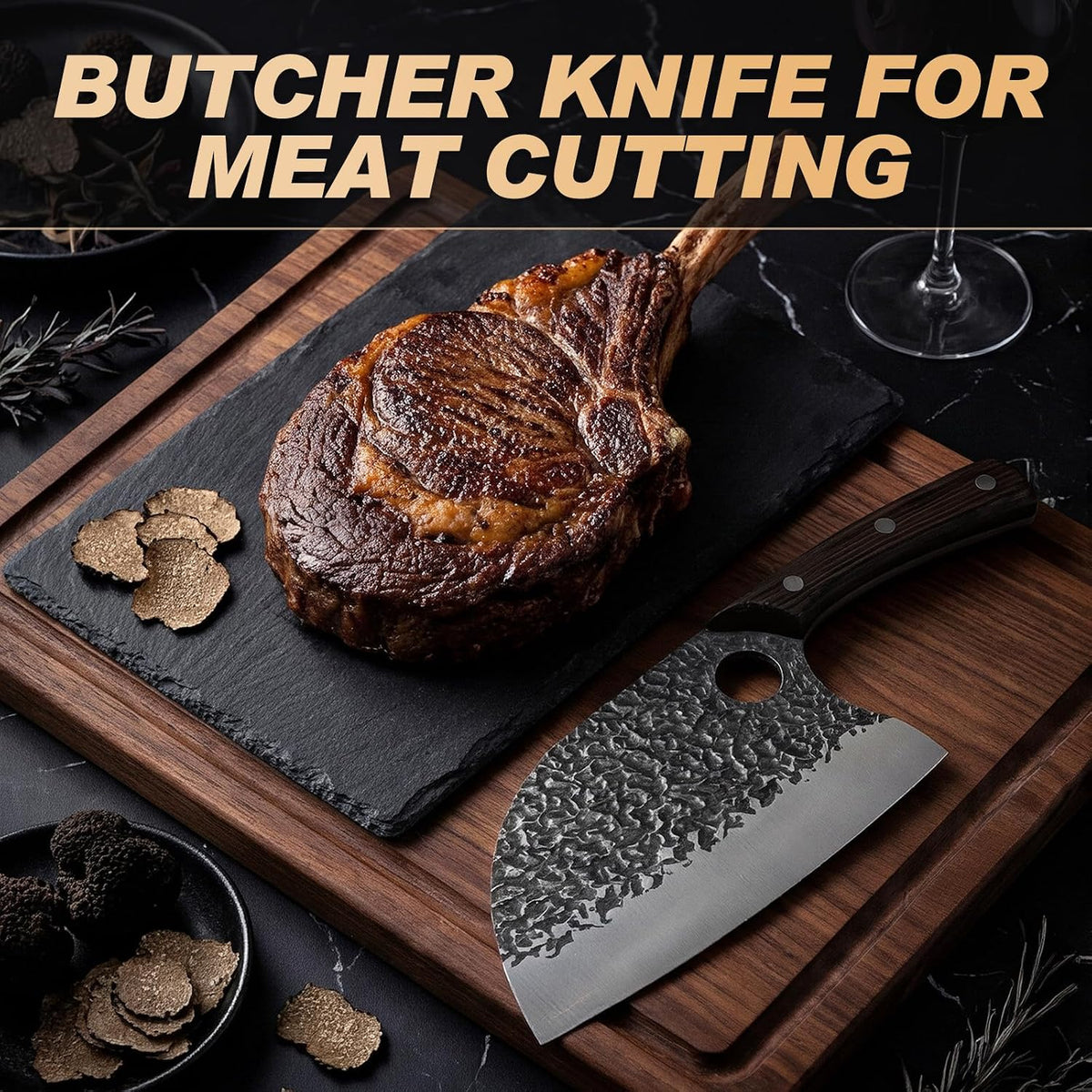 Butcher Knife, Hand Forged Serbian Chef Knife & Meat Cleaver & Viking Knife, Food Cutting Kitchen Knife for Home, Outdoor Cooking, Camping BBQ Gift for Men