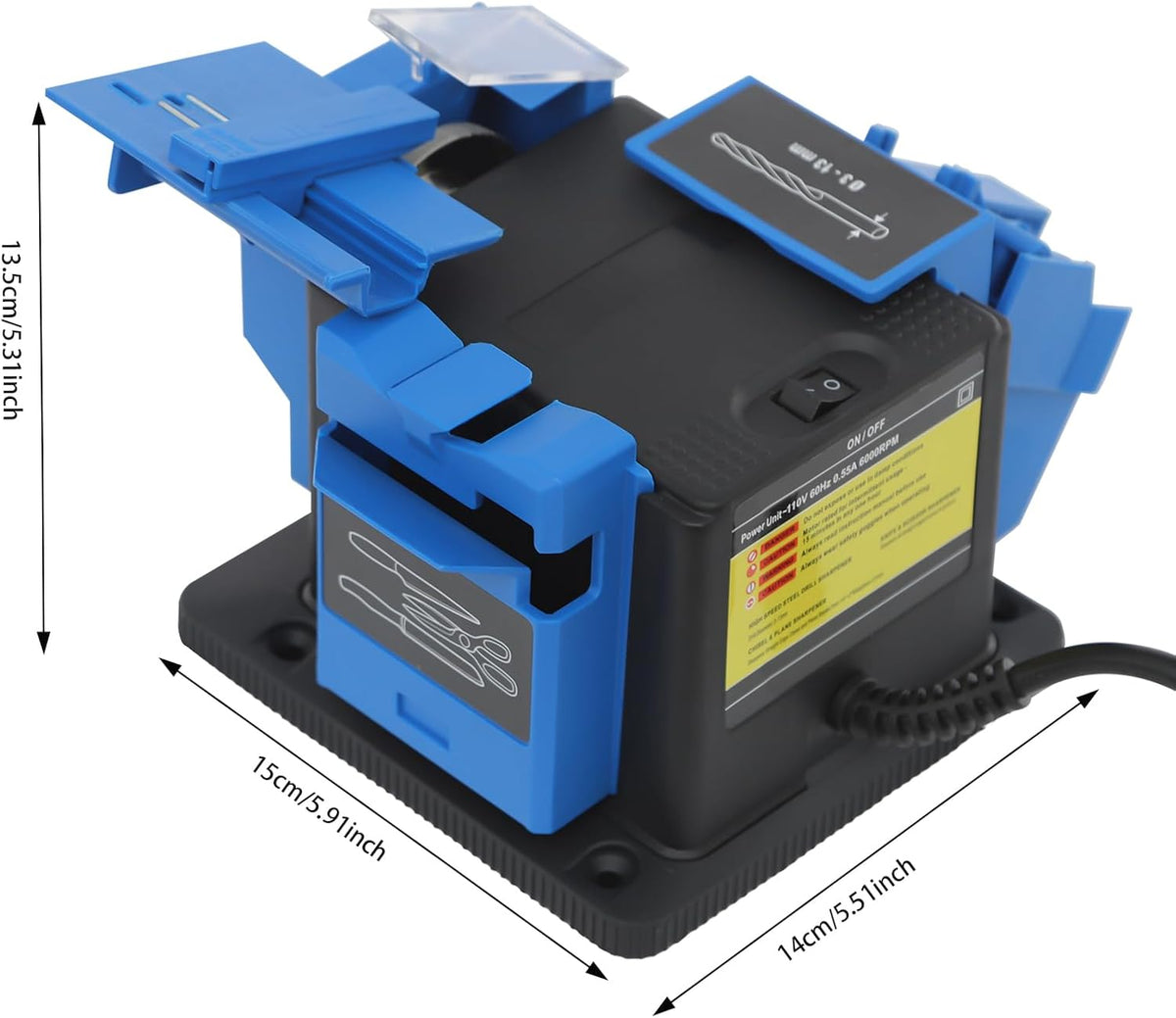 Multifunctional Electric Sharpener, 65W High Strength Drill Bit Grinding Machine Sharpening Machine with Four Anti-Slip Feet Knife,Scissor Sharpening Tool Applicable Drill 0.12-0.51inch (110V)