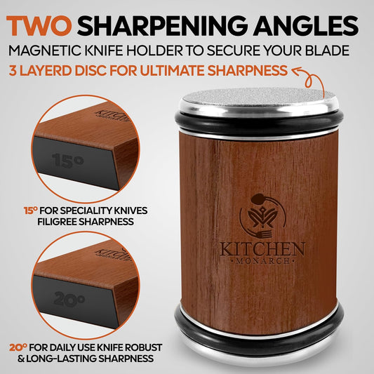 Rolling Knife Sharpener - Knife Sharpening Kit for Kitchen Knives - Leather Strop, Manual Knife Sharpener with Diamond & Ceramic Discs, 15° & 20° Angles - Perfect for Home & Kitchens