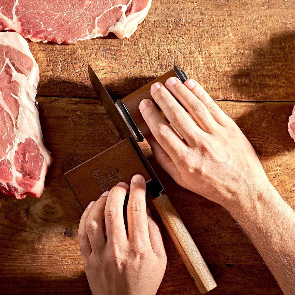 Rolling Knife Sharpener - Knife Sharpening Kit for Kitchen Knives - Leather Strop, Manual Knife Sharpener with Diamond & Ceramic Discs, 15° & 20° Angles - Perfect for Home & Kitchens