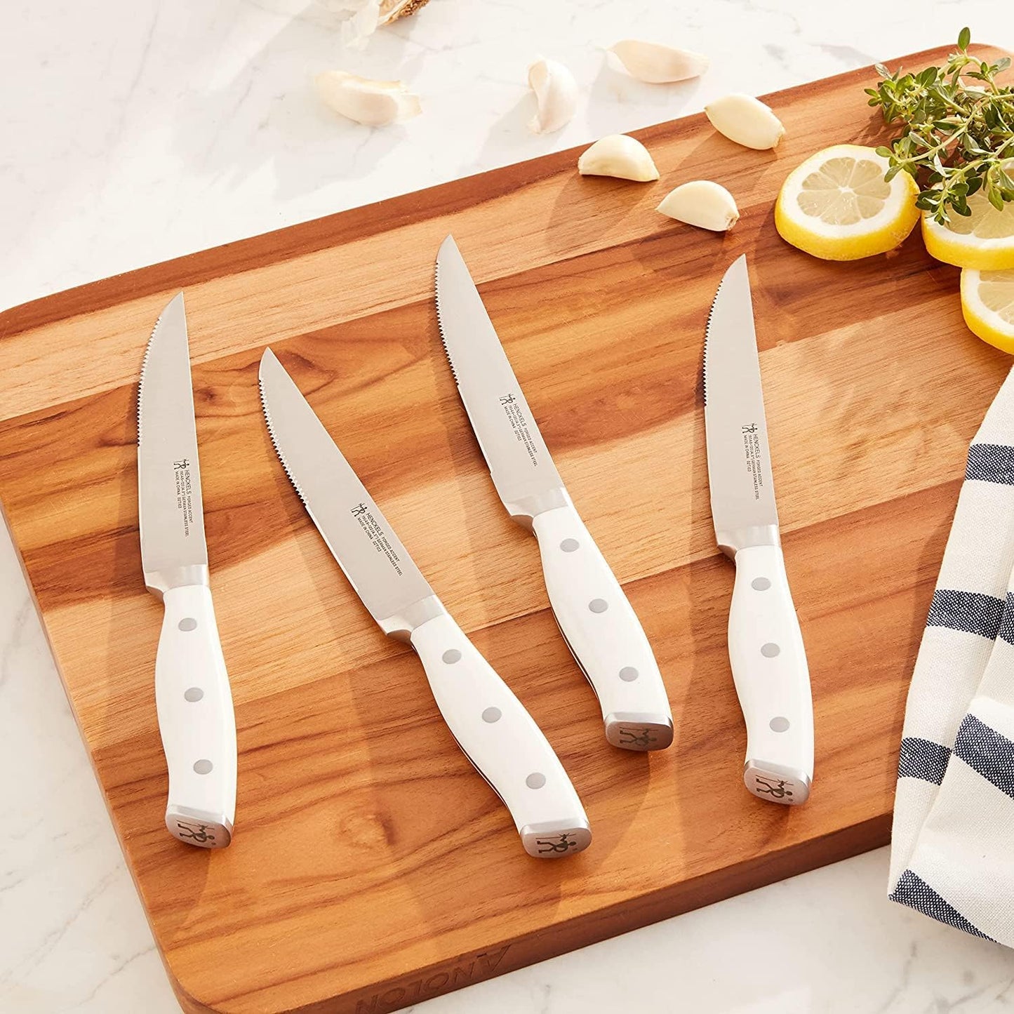 Forged Accent Razor-Sharp Steak Knife Set of 4, Red, German Engineered Knife Informed by over 100 Years of Mastery