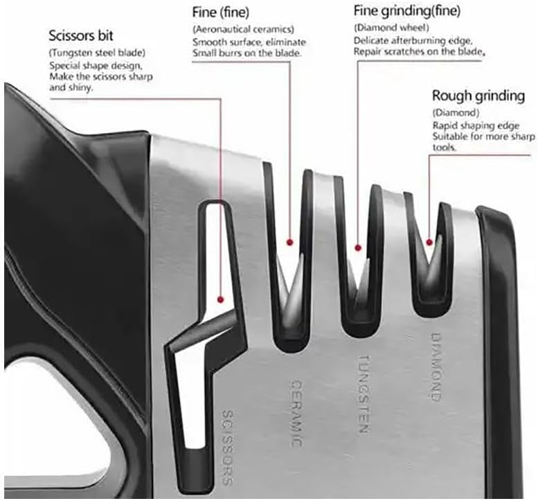 4-in-1 Knife Sharpener with Cut-Resistant Gloves – Professional 4-Stage Sharpening Tool for Kitchen Knives, Scissors – Diamond, Tungsten, Ceramic Blades – Easy, Safe, Compact Whetstone Grinder