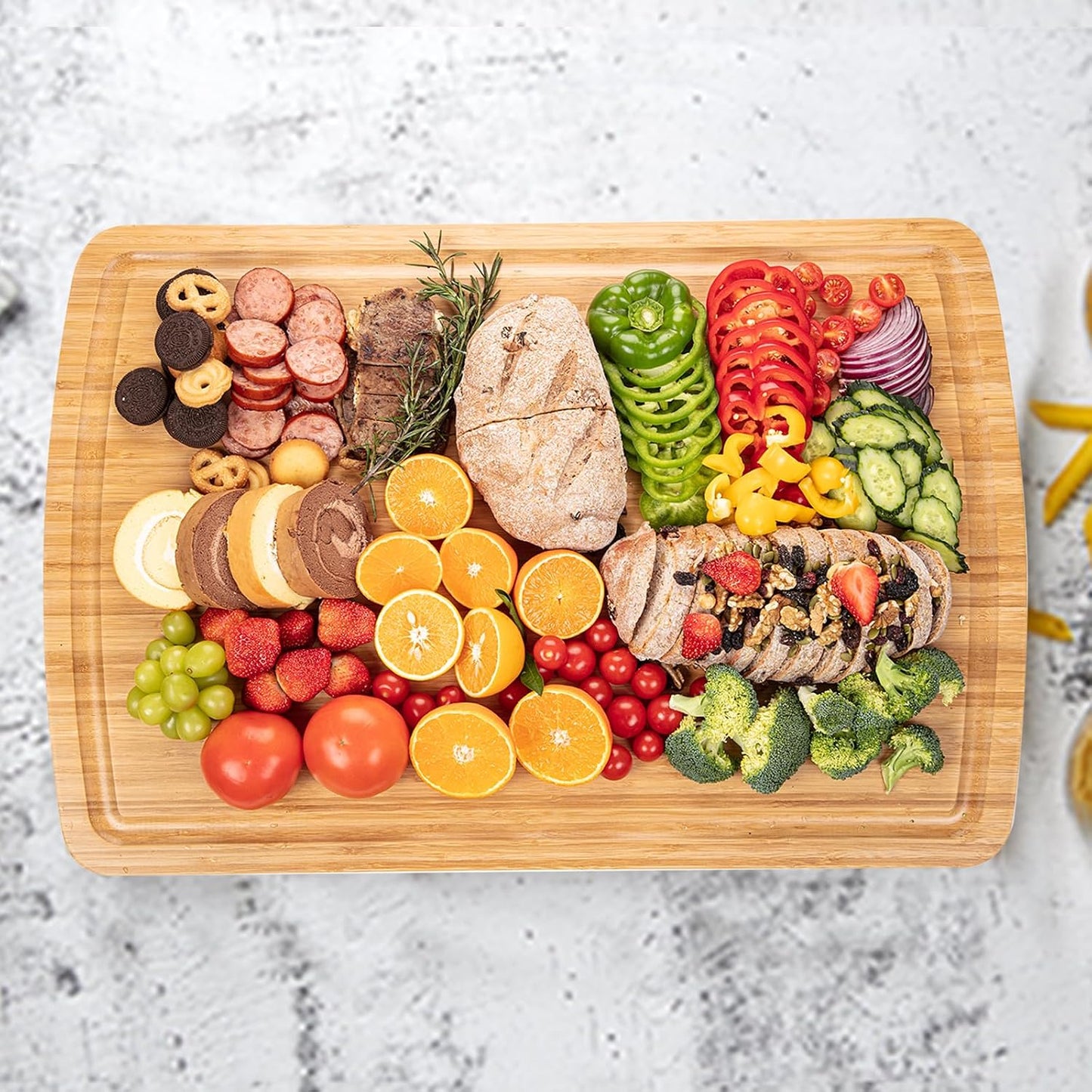 24" Bamboo Cutting Boards for Kitchen, Extra Large Wood Cutting Board with Deep Juice Groove and Handle, Over the Sink Chopping Board, Heavy Duty Butcher Block for Turkey, Meat, Vegetables, BBQ