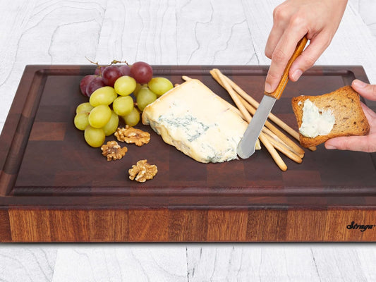 Handmade Reversible End Grain Mahogany Heavy-Duty Chopping Block with Non-Slip Feet, Deep Juice Groove, Built-in Handles - Ideal for Cutting Meat, Cheese, Vegetables (17" x 12", Mahogany)