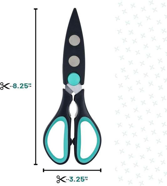 All Purpose Kitchen Shears with Protective Sheath, 8 Inch | Dishwasher Safe, Stainless Steel Food Scissors with Micro-Serrated Blades, Soft Grip Comfort Handle