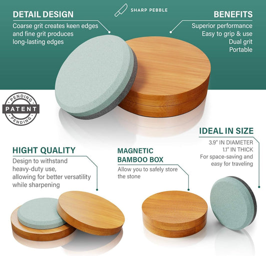 Puck/Disk - Axe/Hatchet Whetstone Sharpening Stone | Coarse 150 Grit Sharpens Dull Edges, Fine 320 Grit Restores & Refines the Finish- Easy Grip Ergonomic Whetstone