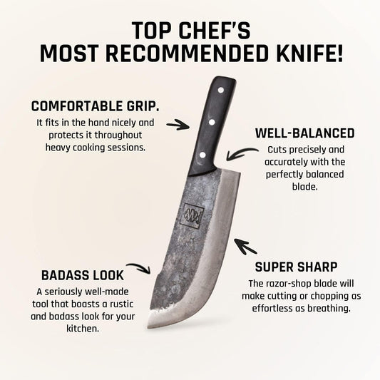 Daozi 8" Butcher Knife, Hand-Forged High-Carbon Cleaver | Heavy-duty meat cutting, slicing, chopping, brisket & BBQ. Full tang forged blade with ergonomic wood handle.
