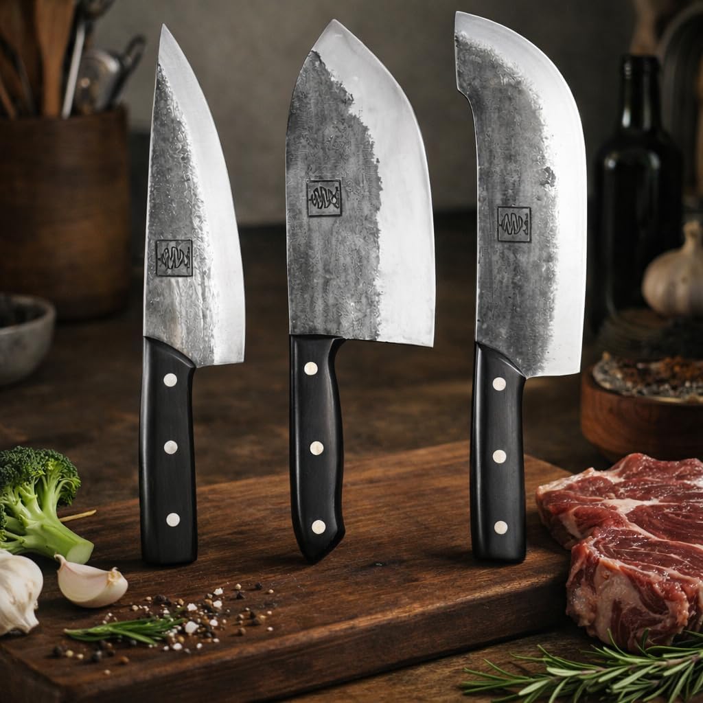 Daozi 8" Butcher Knife, Hand-Forged High-Carbon Cleaver | Heavy-duty meat cutting, slicing, chopping, brisket & BBQ. Full tang forged blade with ergonomic wood handle.