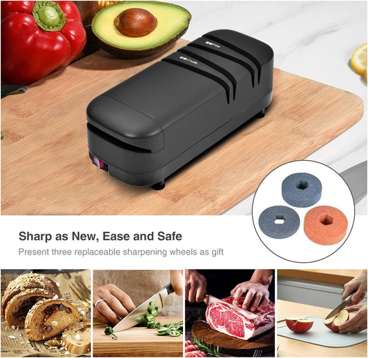 Professional Knife Sharpener Tool, Electric Knife Sharpener for Home, 2-Stages Scissors Knives Quick Sharpening & Polishing for Kitchen, Black