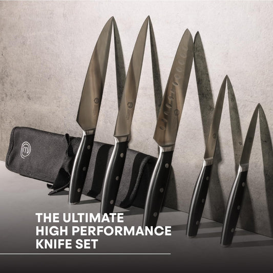 Chef Knife Set with Bag, Knife Roll Set with 5 Professional Quality Kitchen Knives for Precision Home Cooking, High Carbon Stainless Steel Blades & Triple Riveted Handles