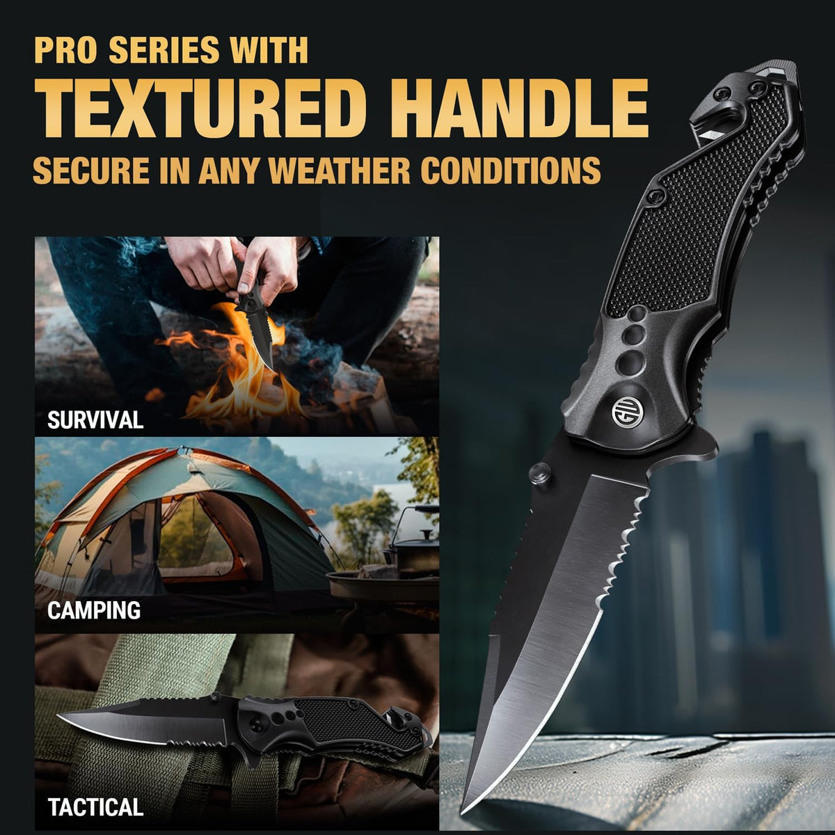 Legal Pocket Knife with 2.95” Serrated Blade, Glass Breaker, Seat Belt Cutter - EDC Sharp Folding Knives with Portable Clip - Small Tool for Tactical Camping Survival Hiking - Gifts for Men, Women