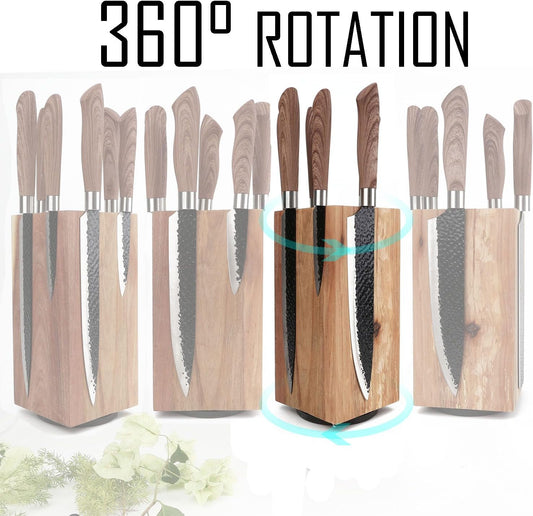 Resafy Magnetic Knife Wooden Block 360 Rotatable Knife Holder Rack Magnetic Stands with Strong Enhanced Magnets Kinves Strip, Modern Style