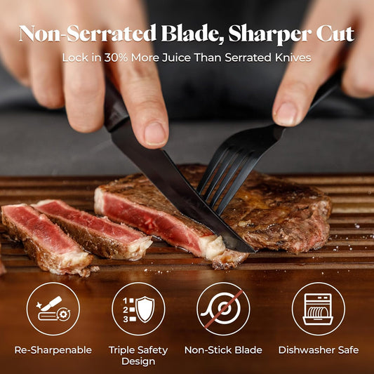 Steak Knives Set of 8, 4.7 Inch Dishwasher Safe Non-Serrated Table Knives, Ultra Sharp for Precise Cutting, Non-Stick Blade & Rust Proof, Easy to Maintain Ideal for Home Restaurant Party