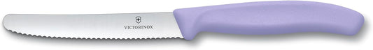 Swiss Classic, Tomato-Bread Knife Set, 6-pieces, sharp blade, serrated edge, 4.3 Inch, stainless steel, Lavender, Pink, Orange