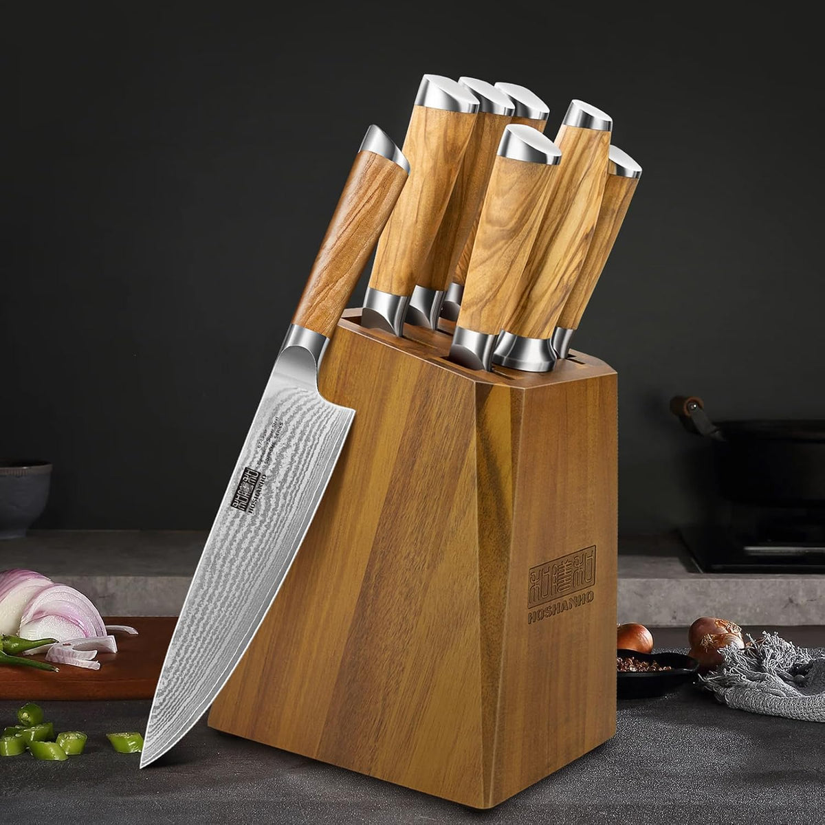 Damascus Kitchen Knife Set, Sharp Chef/Santoku/Fruit Knives