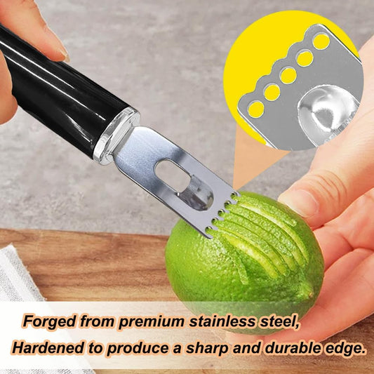 Channel Knife, 2 in 1 Lemon Peeler Zester Cocktail Garnish Citrus Zester 5 Baldes Ultra Sharp Lemon Rind Twist Peeler Stainless Steel Bar Tool Professional Grade Bar Accessory (Sliver)