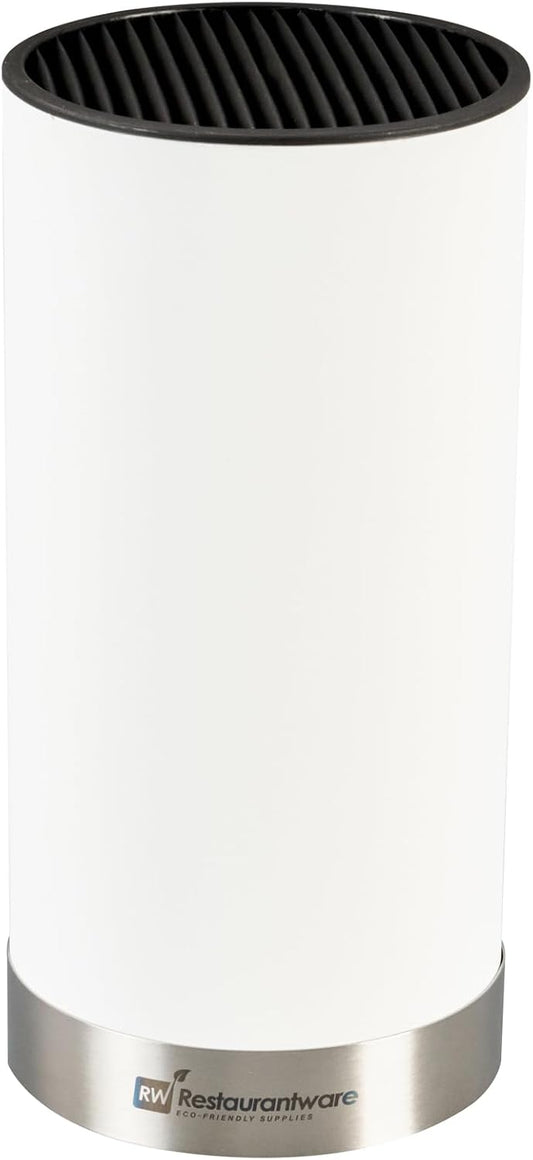 Sensei 4.3 x 8.8 Inch Round Knife Block 1 Round Slotted Knife Holder - Soft Touch Holds 9 Knives White Plastic Universal Knife Holder For Easy Storage