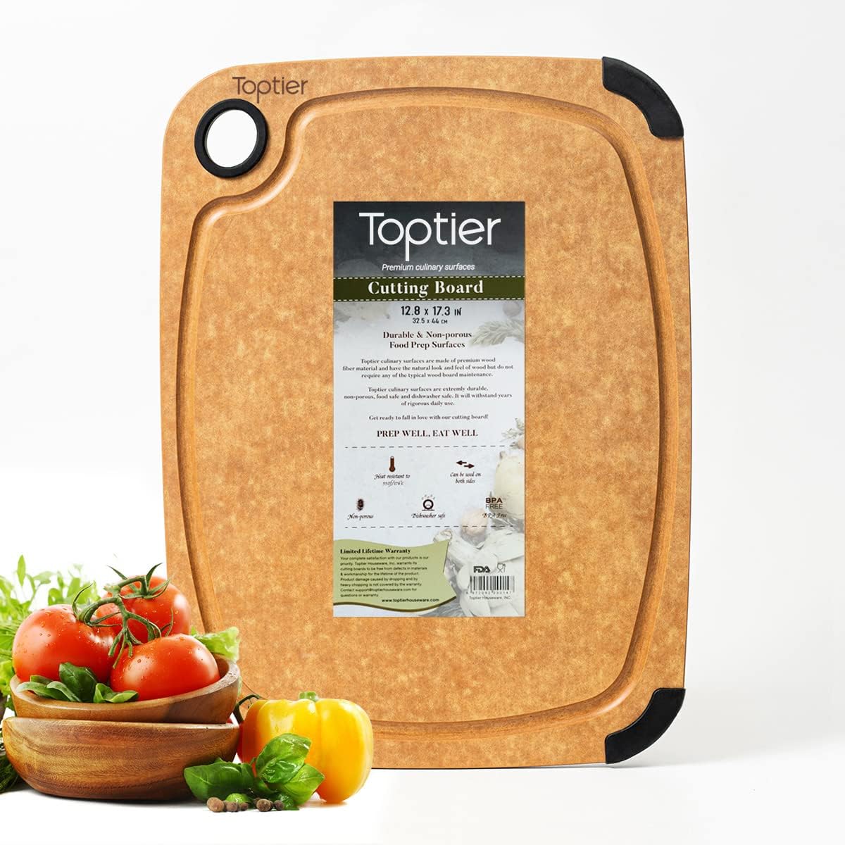 Cutting Board, Wood Fiber Cutting Board for Kitchen, Non-Slip Kitchen Wood Chopping Board, Reversible, Eco-Friendly, Natural Wood Fiber, Medium Cutting Board, 14.5 x 11-inch, Natural Slate