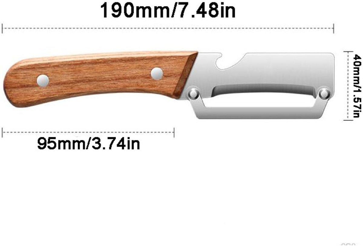 2Pack Multi Vegetable Peeler for Potato Apple Carrot - Stainless Steel Blade Kitchen Tool, Fruit & Citrus Peeler with Wooden Handle and Bottle Opener, Cabbage Cutter for Home Kitchen