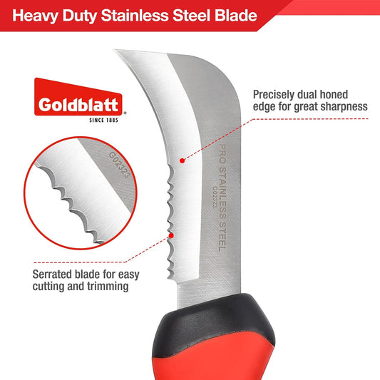 Heavy Duty Carpet Knife, Linoleum Cutter & Hook Knife for Roofing | Stainless Steel, Serrated Blade, Vinyl Tile Work, Drywall Cutting, Wallpaper Trimming, Sod Trimming