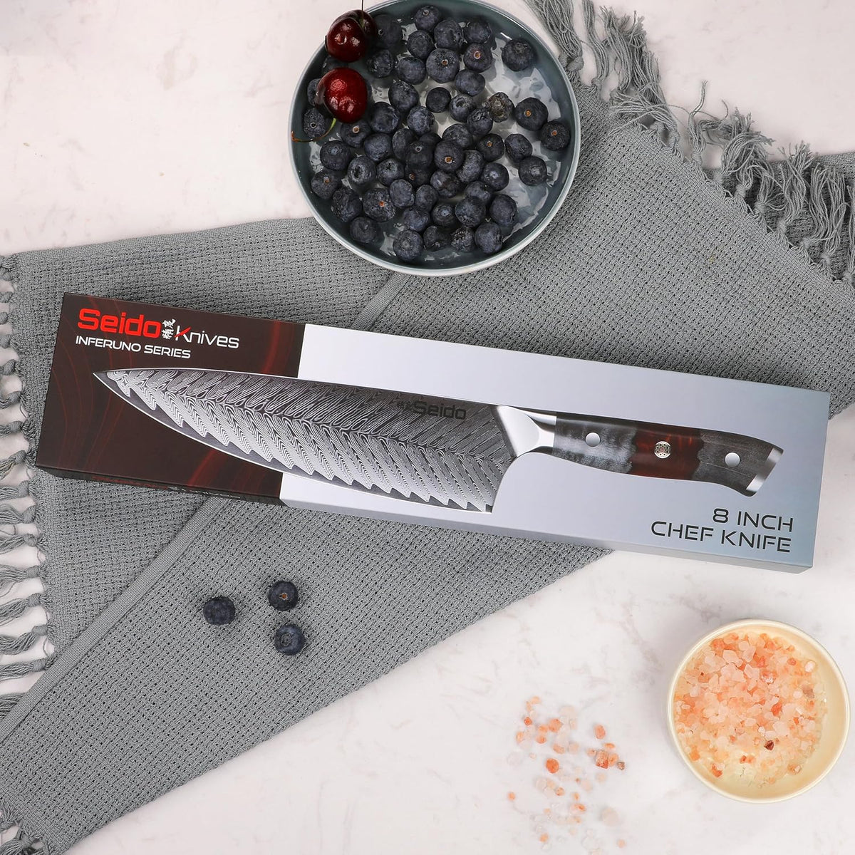 Seido Inferuno 8-Inch AUS-10 Damascus Gyuto Chef Knife