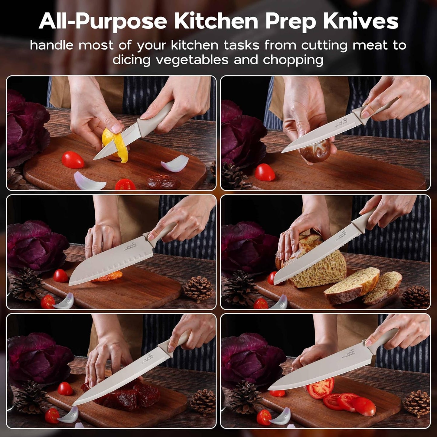 12 Pieces Kitchen Knife Set with Blade Guards, Stainless Steel Sharp Knife Set for Kitchen, Multicolor