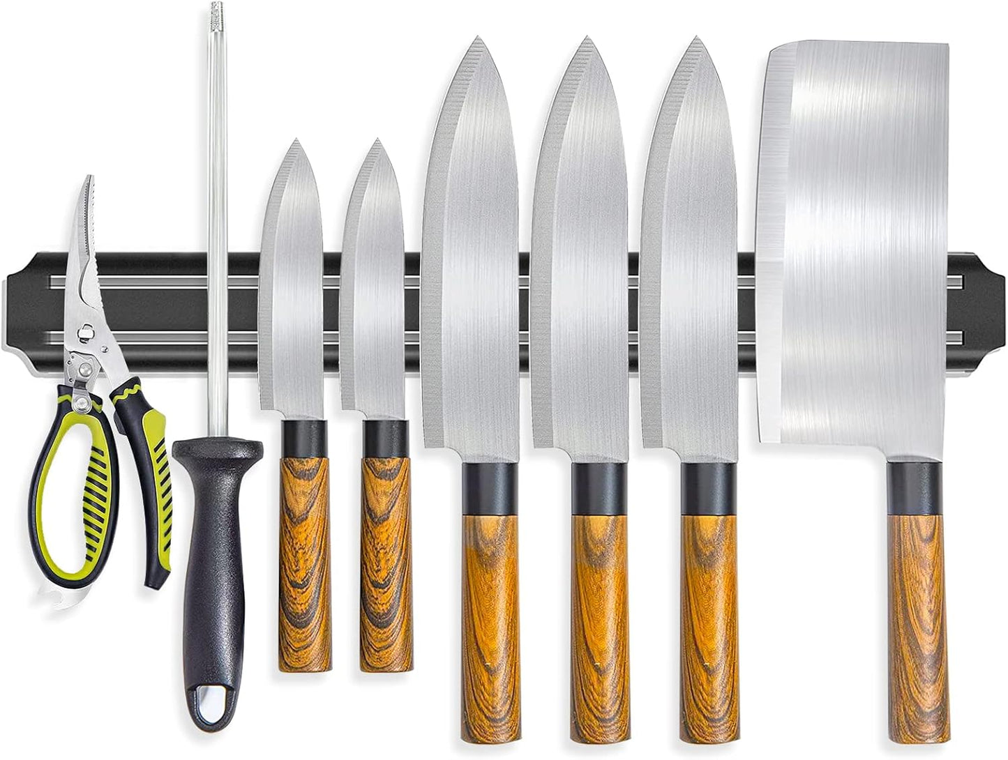 Magnetic Knife Holder (15 Inch - Set Of 2) Magnetic Knife Strips For Wall -Strong Powerful Knife Rack Storage Display Organizer-Securely Hang Knives On a Multipurpose Kitchen Bar