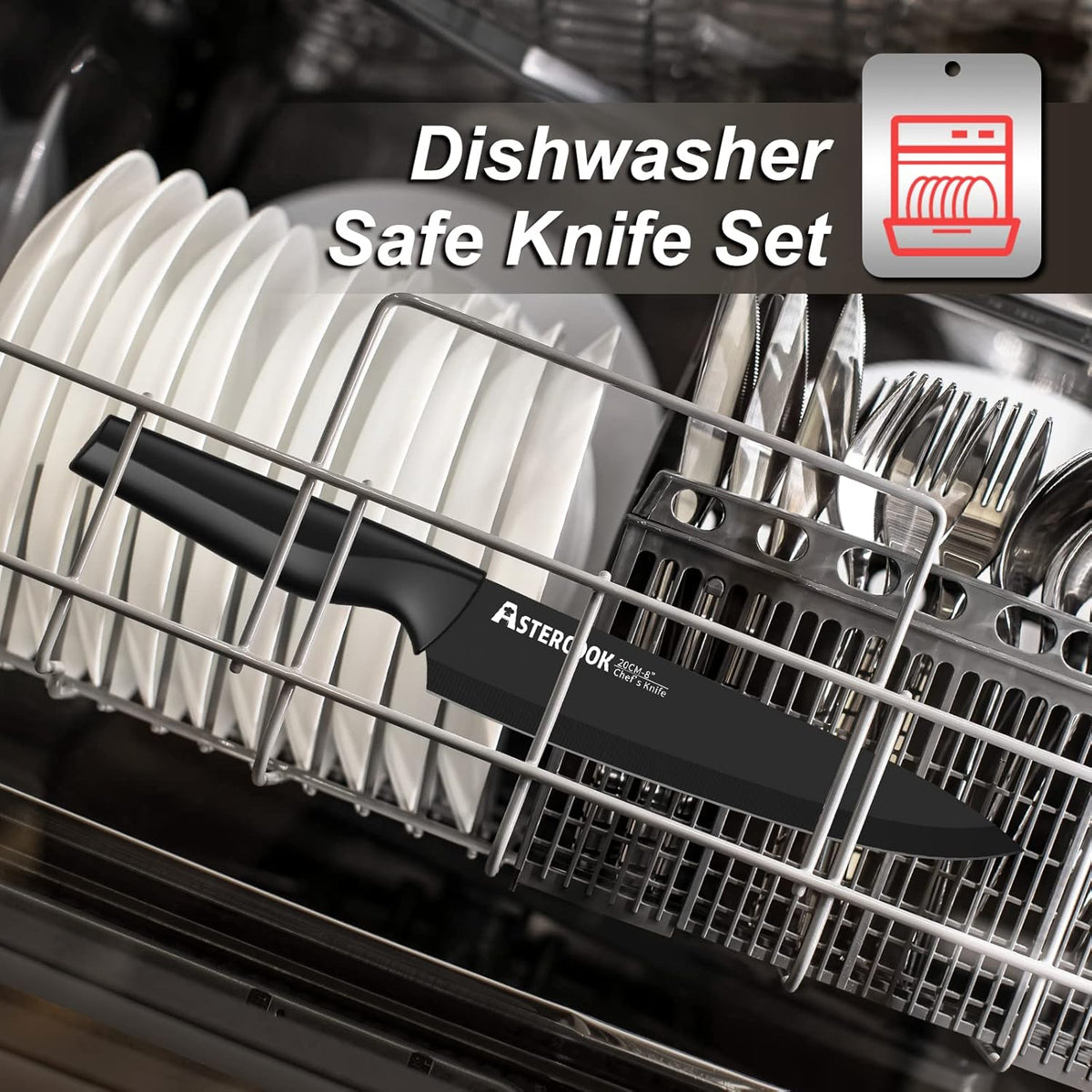 Knife Set, 21 Pieces Knife Sets for Kitchen with Block, Dishwasher Safe Kitchen Knife Set with Built-in Sharpener, German Stainless Steel Black Knife Block Set, Fathers Day Gift for Men