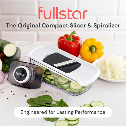 Pro Mandoline Vegetable Slicer, Grater & Spiralizer with Container | 6 in 1 Fruit Cutter, Cheese Grater & Spiralizer with Safety Gloves, Stainless Steel Blades & Container (White)