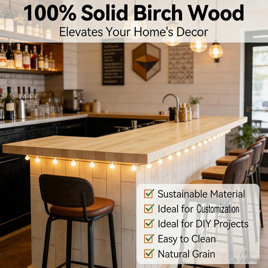 6FT x 25IN Solid Birch Wood Butcher Block Countertop - 72 * 25 * 1.5 Inch Thick Unfinished Heavy Duty DIY Butcher Block for Kitchen Island, Bar Top, Workbench, Laundry Room Dining Table