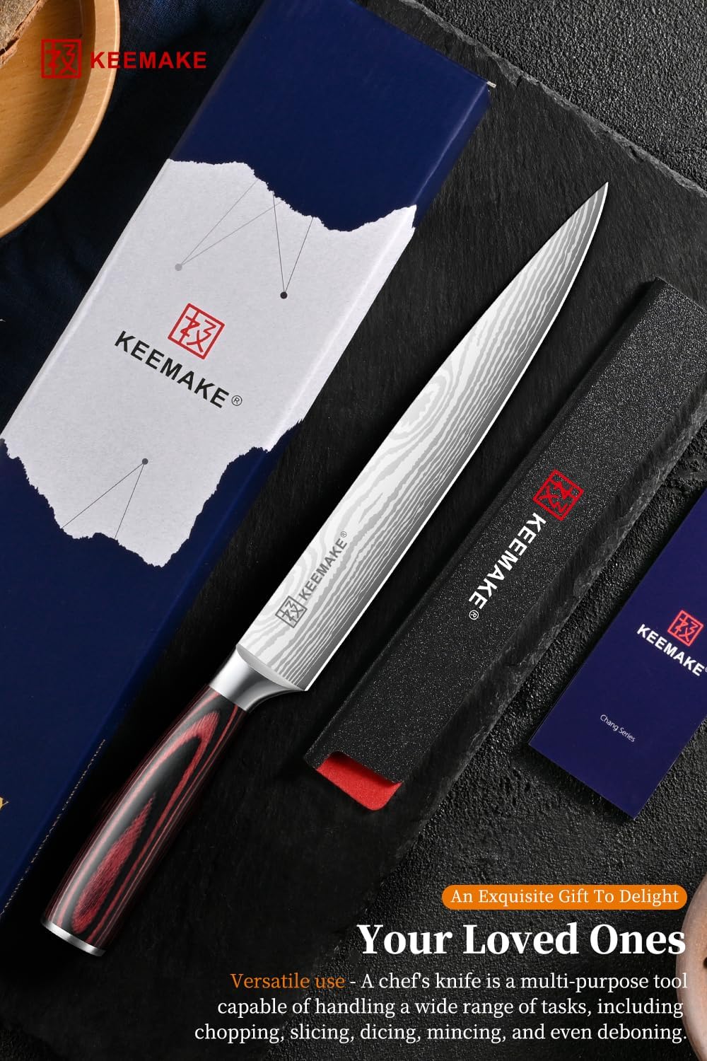 8 Inch Carving Knife - Ultra Sharp Slicing Knife High Carbon Stainless Steel Blade & Ergonomic Handle for Meat Cutting BBQ Turkey Ham Gift Box Included