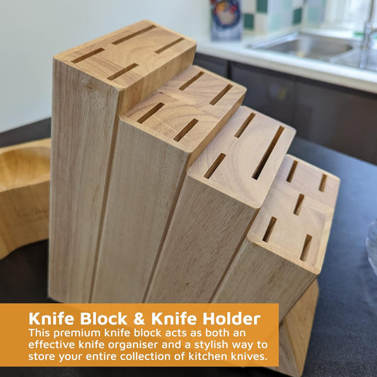 16-Slot Chef Universal Knife Block Without Knives - Durable Wooden Storage - Kitchen Space Saver