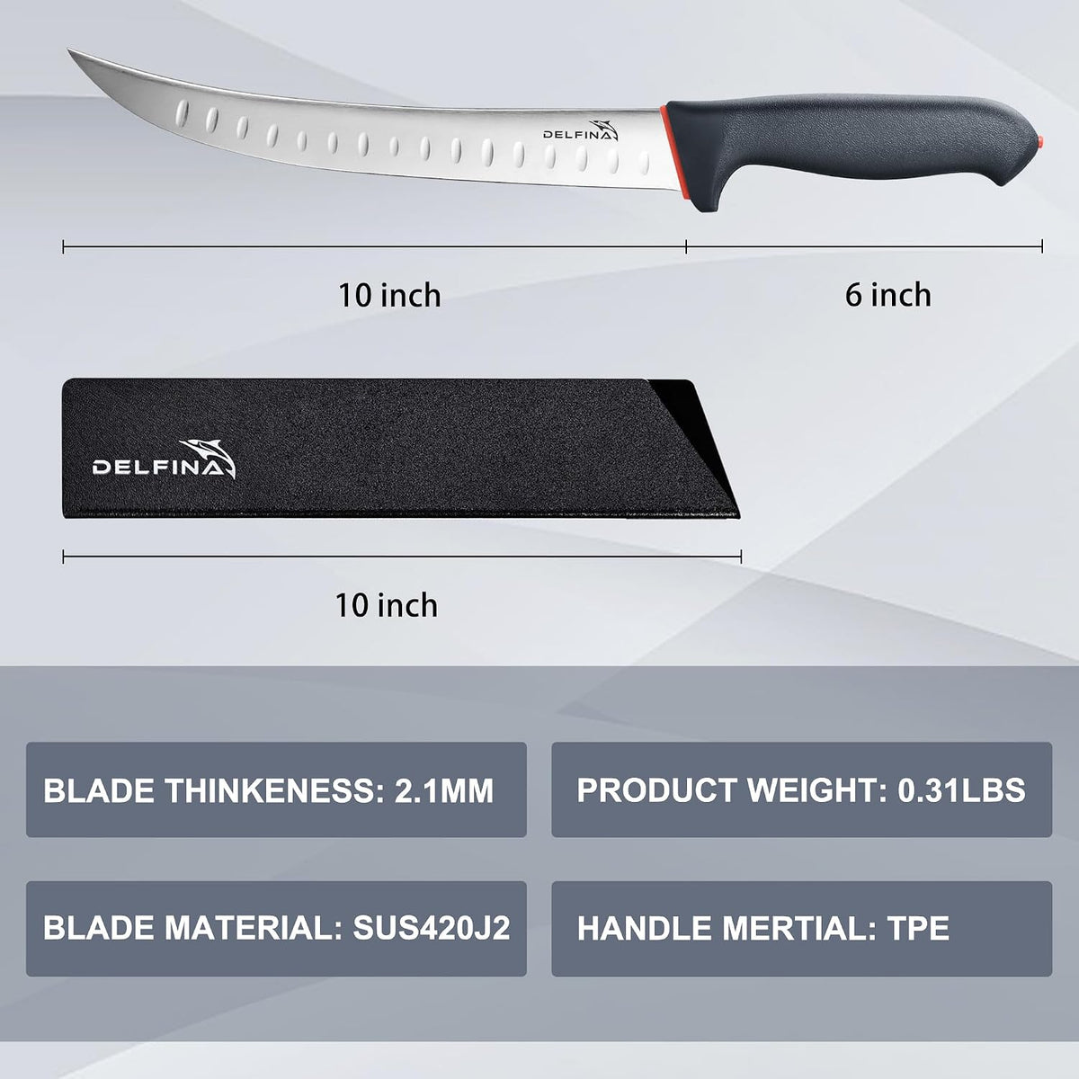 10" Curved Breaking Knife, High-Carbon Steel W/Sheath