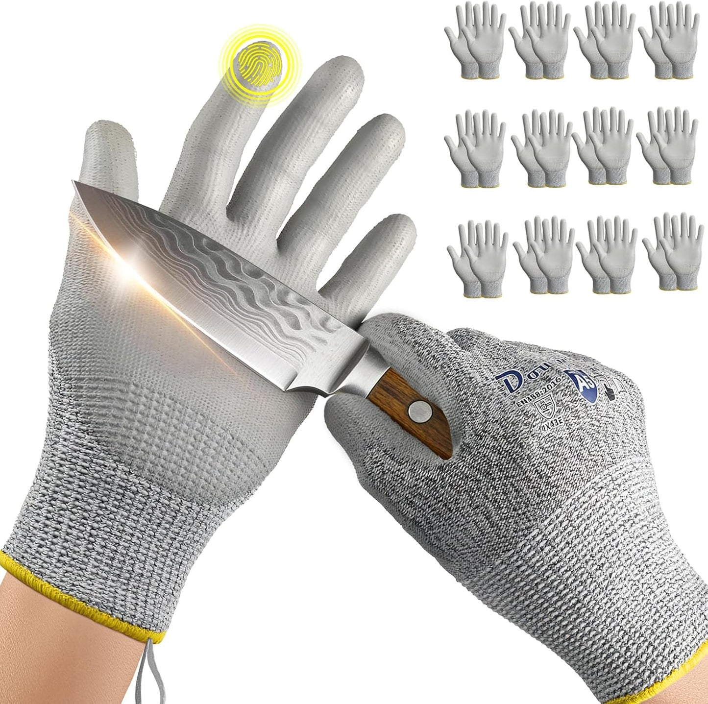 Cut Resistant Work Gloves for Men & Women - ANSI A5 & EN388 Level 4, Breathable PU Coated, Grey Non-Marking - for Gardening, Fishing, Automotive, Construction, Wood Carving (Large, Grey)