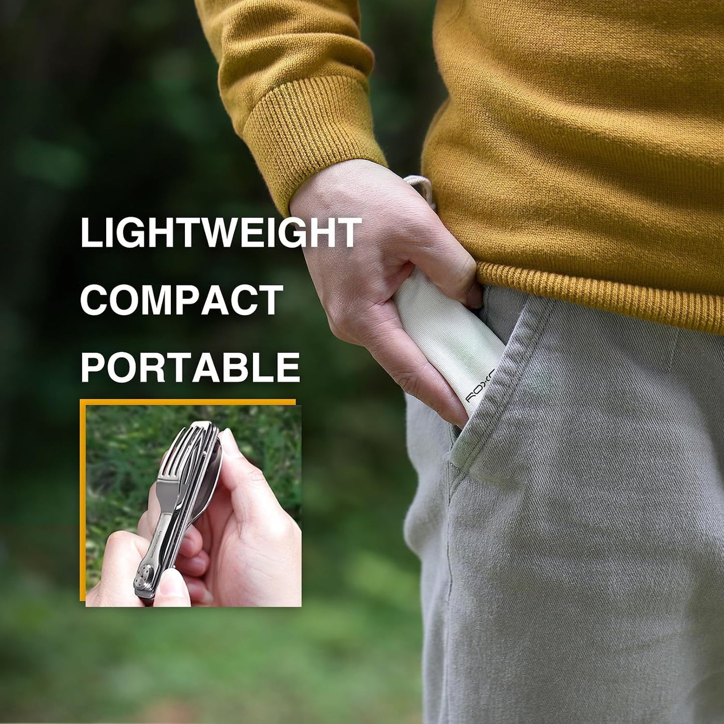 3-in-1 Knife Spoons Fork Camping Utensils Set with Case | Magnetic Folding, Stainless Steel Cutlery, EDC Portable Lightweight Silverware,For Hiking Backpacking Travel Lunchbox Outdoor