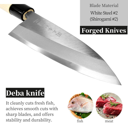 Deba Knife 5.9" 15cm High Carbon White Steel Magnolia Wood Handle | Seki Japan Japanese Fish Butchering Knife