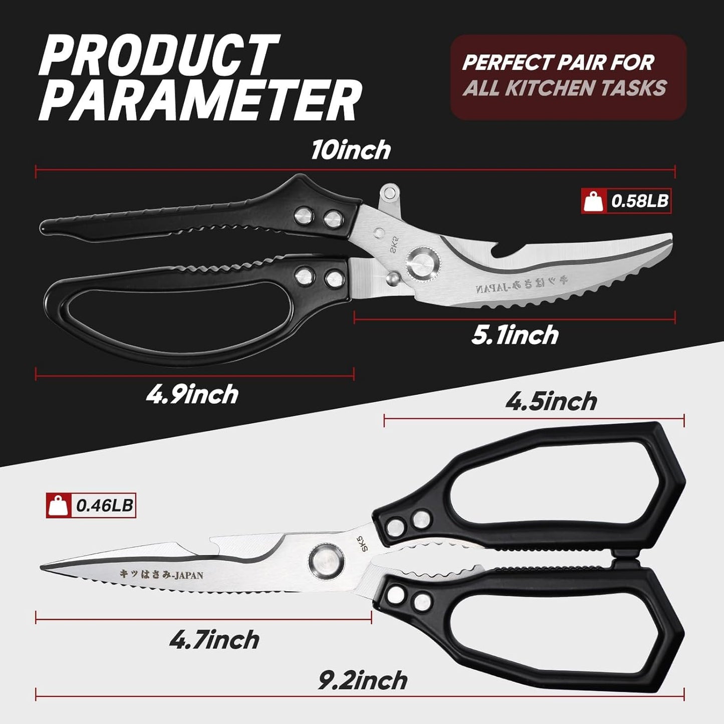 Multifunctional Poultry Shears Black with Non-Slip Handle | Japanese SK5 High-carbon Stainless Steel, Ergonomic Non-Slip Handle, Gift Box, for Chicken, Meat, Turkey, Fish, Vegetables