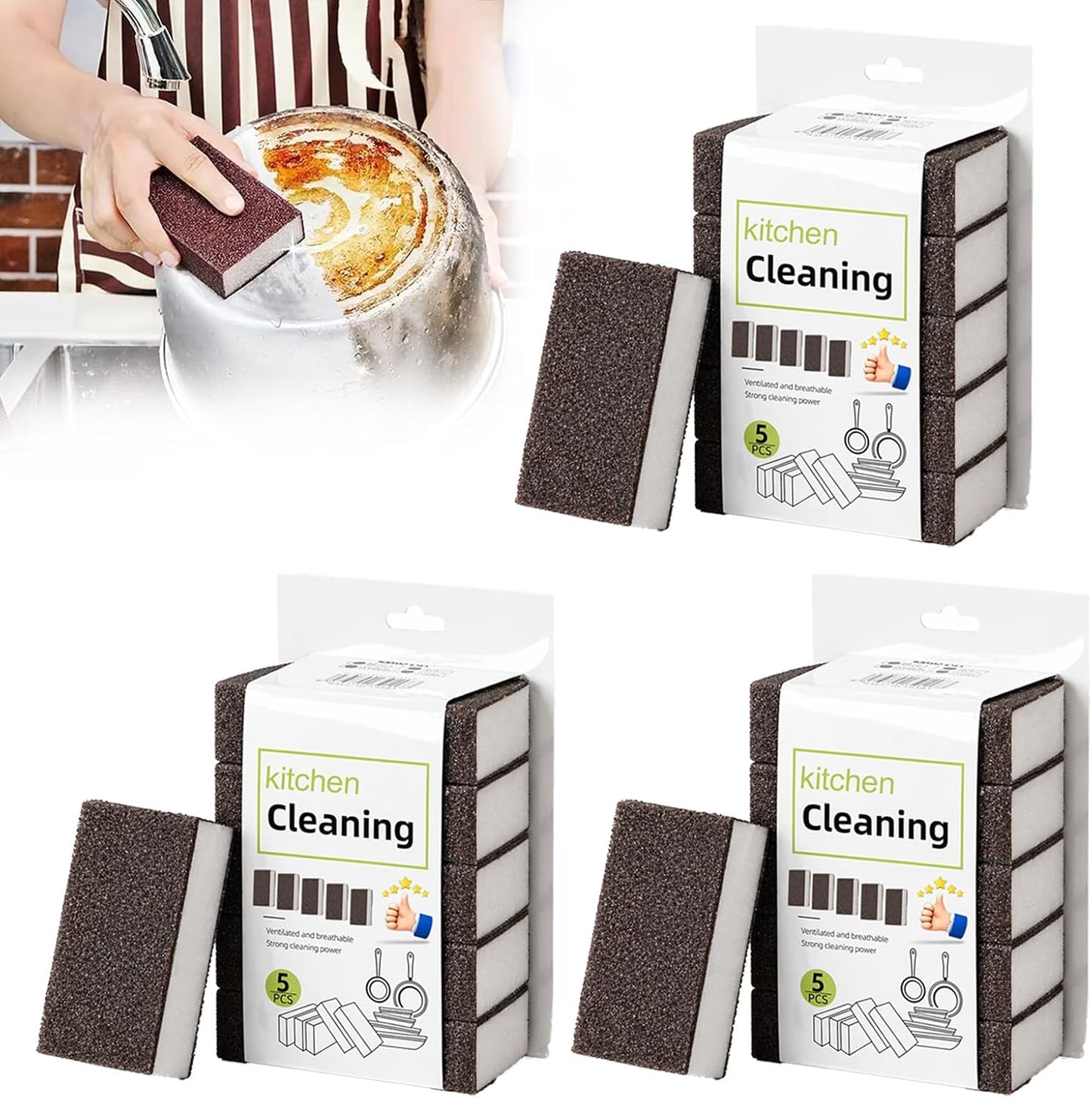 5 Pack Magic Emery Cleaning Sponge, 2026 New Rust Removing Magic Emery Sponge, Multi-Functional Eraser for Kitchen, Bathroom, Sink, Floor & Home Cleaning (5pcs)