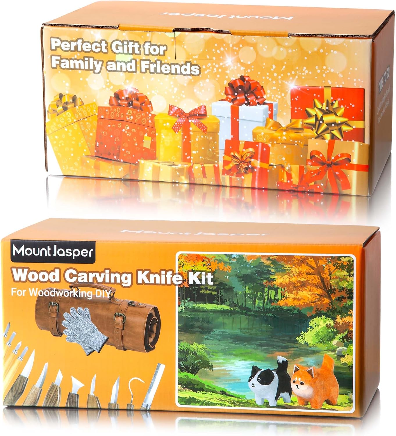 Wood Carving Kit 16-Piece | 8 Whittling Knives & 4 Detail Carving Knives, Walnut Handle High Carbon Steel Blades, with PU Leather Bag & Safety Gloves