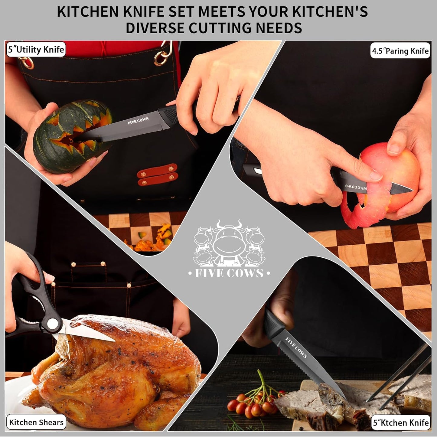 Premium 12-Piece Kitchen Knives Set with Universal Knife Block | Ultra Sharp Chef Knife, High Carbon Stainless Steel, Anti-Rust Non-Stick, Ergonomic Non-Slip Handle, Dishwasher Safe